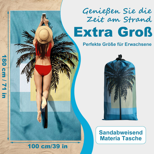Large Beach Towel, 180 x 100 cm, Double-Sided Beach Towel Lightweight Microfibre Towels(Coconut Tree)
