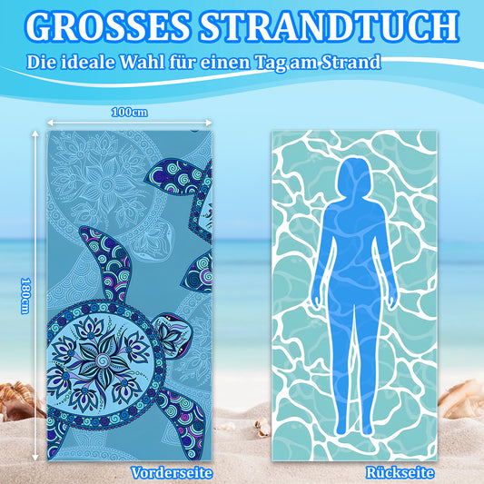 Microfibre Beach Towel - 180*100 cm Sand Free & Lightweight Beach Towels for Adults with Storage Bag(Light Blue Turtle)