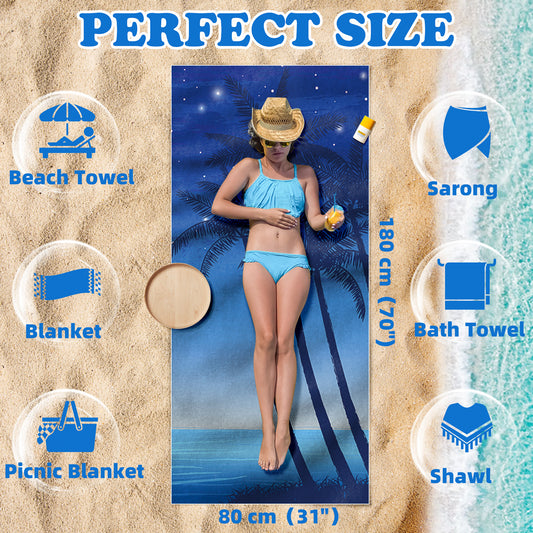 Microfibre Beach Towel - 2 Pack 180*80 cm Sand Free & Lightweight Beach Towels for Adults with 2 Storage Bags(Night Sky and Starfish)