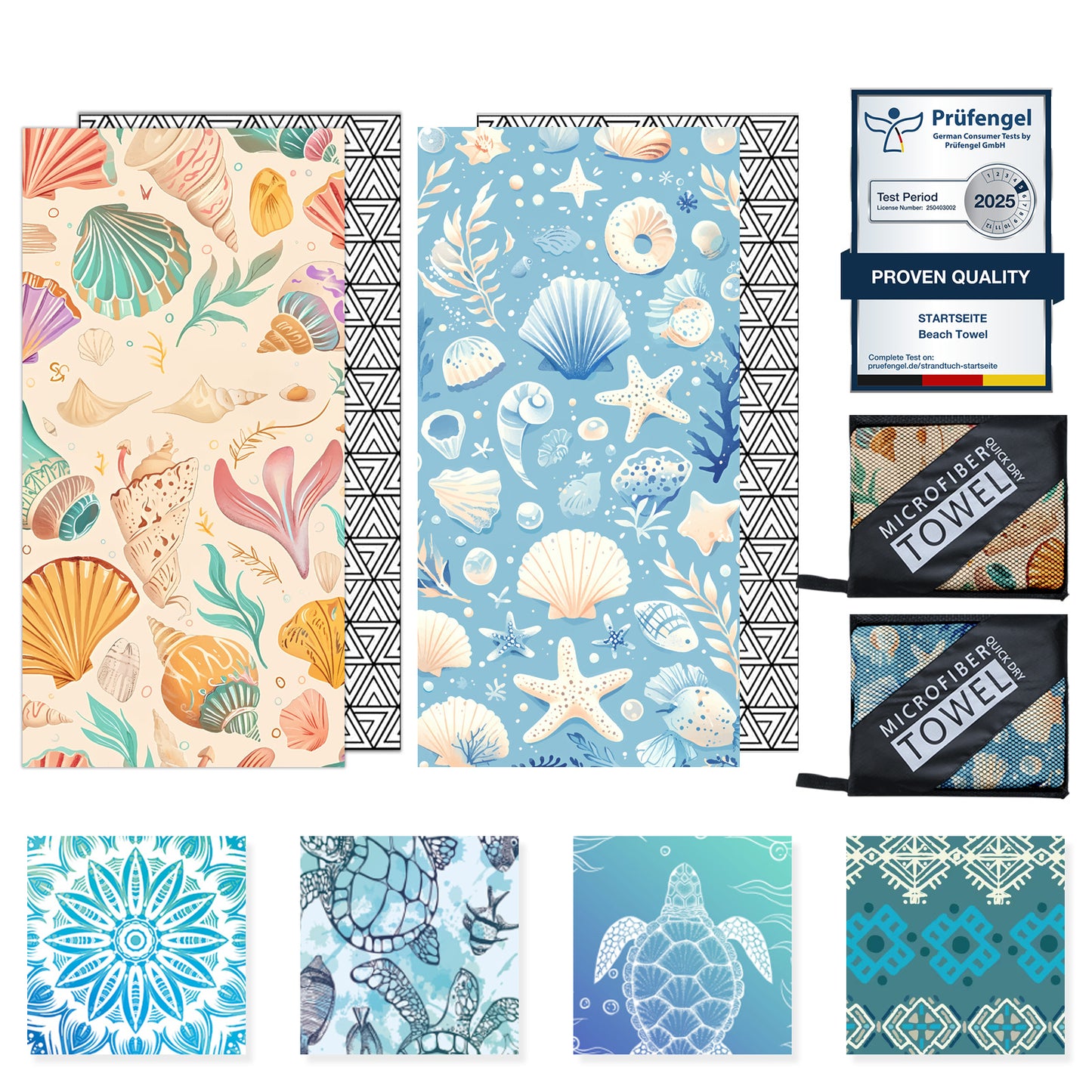 Beach Towels Oversized - 2 Pack 71"x 39" 250GSM Microfiber Beach Towels for Adults (Blue and Pink Shell)