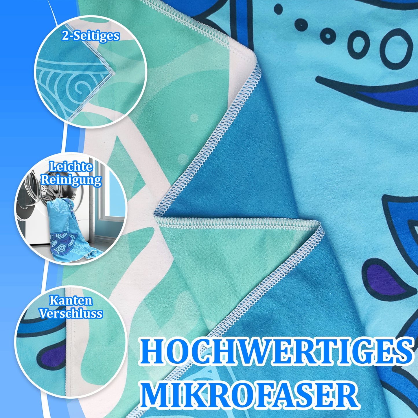 Microfibre Beach Towel - 180*100 cm Sand Free & Lightweight Beach Towels for Adults with Storage Bag(Light Blue Turtle)