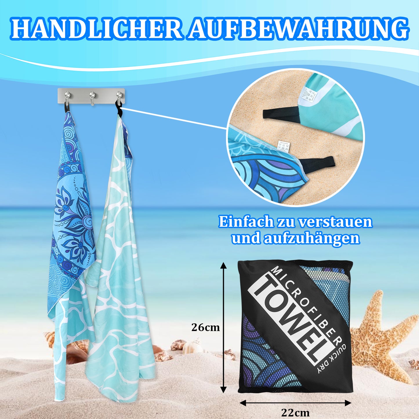 Microfibre Beach Towel - 180*100 cm Sand Free & Lightweight Beach Towels for Adults with Storage Bag(Light Blue Turtle)