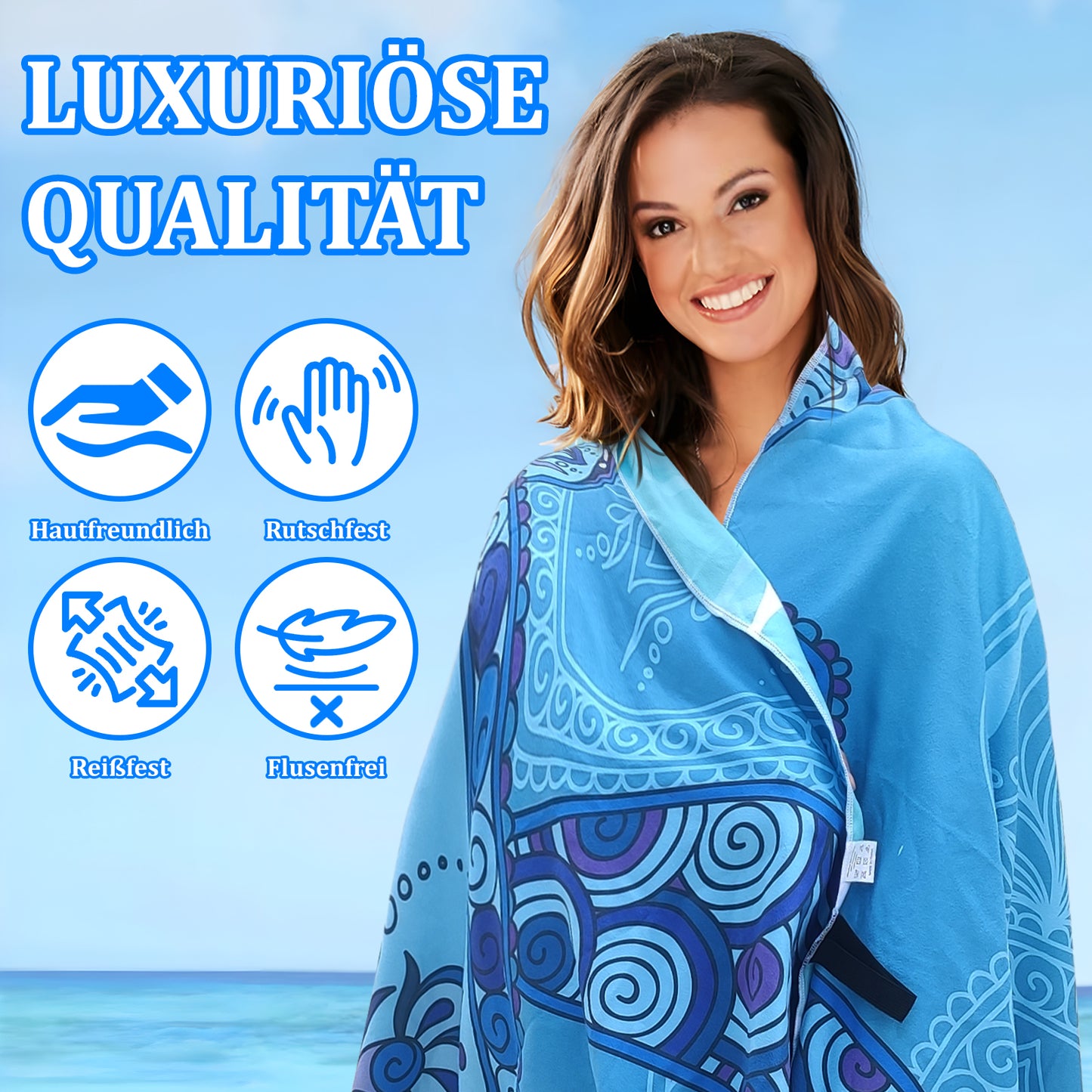 Microfibre Beach Towel - 180*100 cm Sand Free & Lightweight Beach Towels for Adults with Storage Bag(Light Blue Turtle)