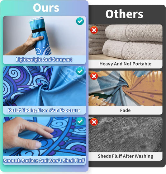 Beach Towels Oversized - 2 Pack 71"x 39" 250GSM Microfiber Beach Towels for Adults (Flower and Turtle)