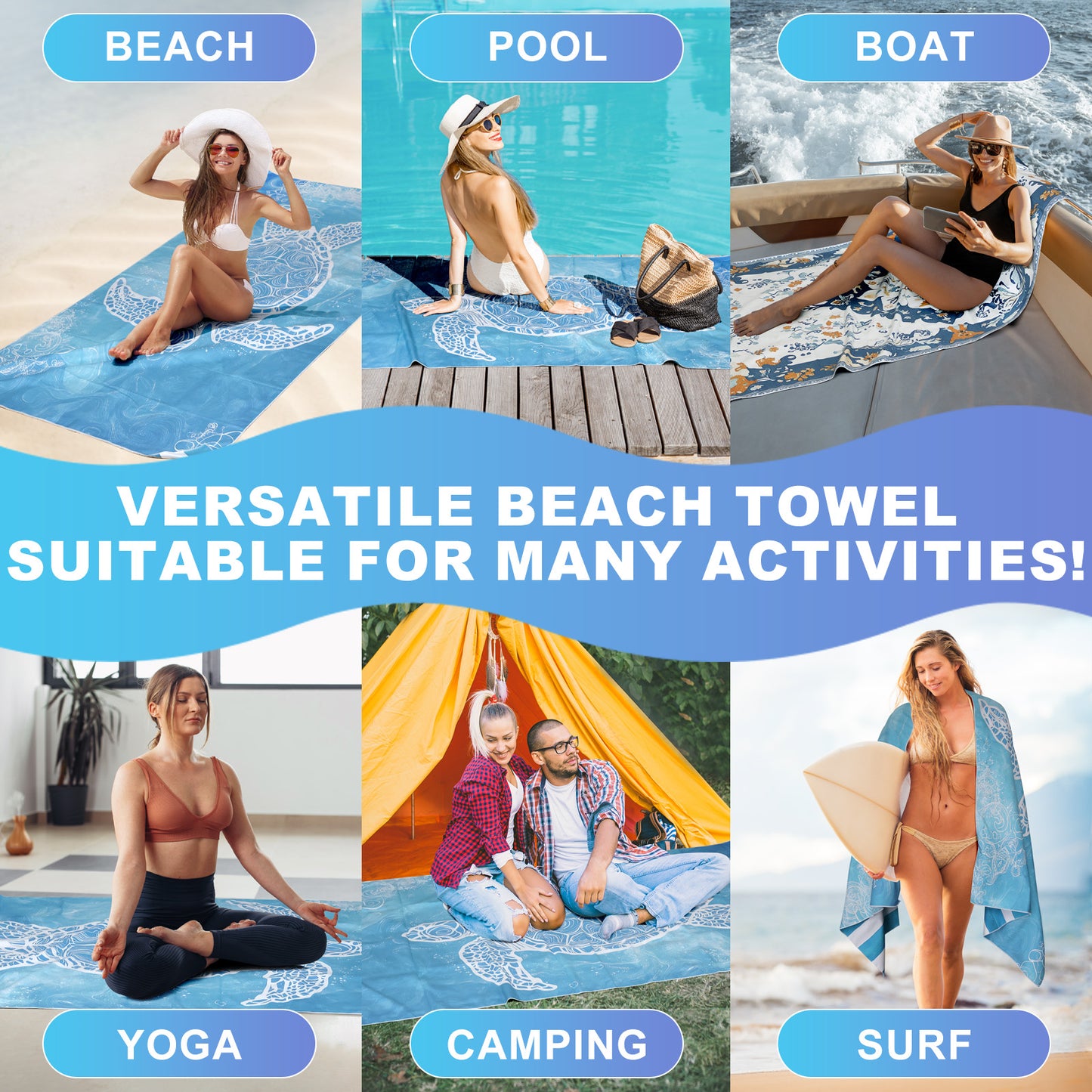 Beach Towels Oversized - 2 Pack 78'' X 35''(200 x 90 cm) 250 GSM Microfiber Beach Towels for Adults (Turtle and Flower)