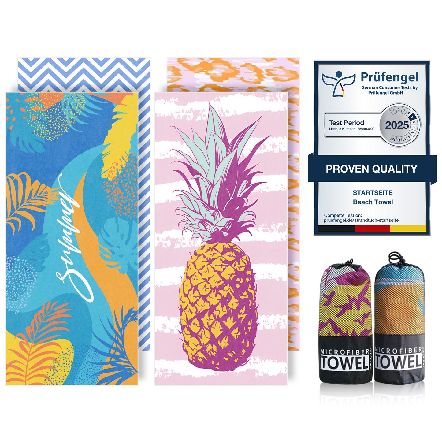 Beach Towels Oversized - 2 Pack 71"x 39" 250GSM Microfiber Beach Towels for Adults (Word & Pineapple)
