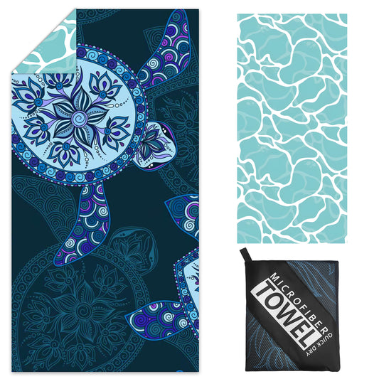 Microfibre Beach Towel - 180*100 cm Sand Free & Lightweight Beach Towels for Adults with Storage Bag(Deep Blue Turtle)