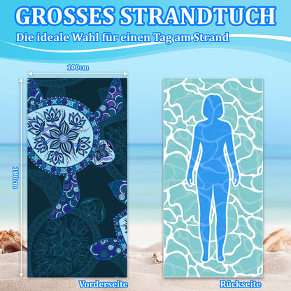 Microfibre Beach Towel - 180*100 cm Sand Free & Lightweight Beach Towels for Adults with Storage Bag(Deep Blue Turtle)