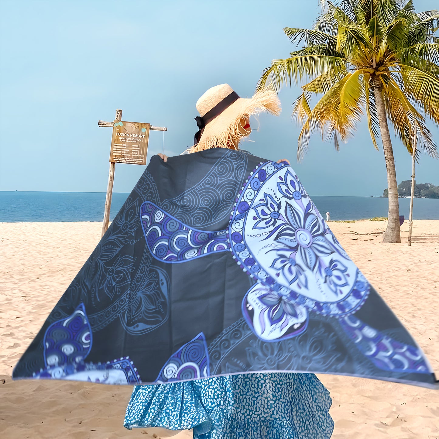 Microfibre Beach Towel - 180*100 cm Sand Free & Lightweight Beach Towels for Adults with Storage Bag(Deep Blue Turtle)