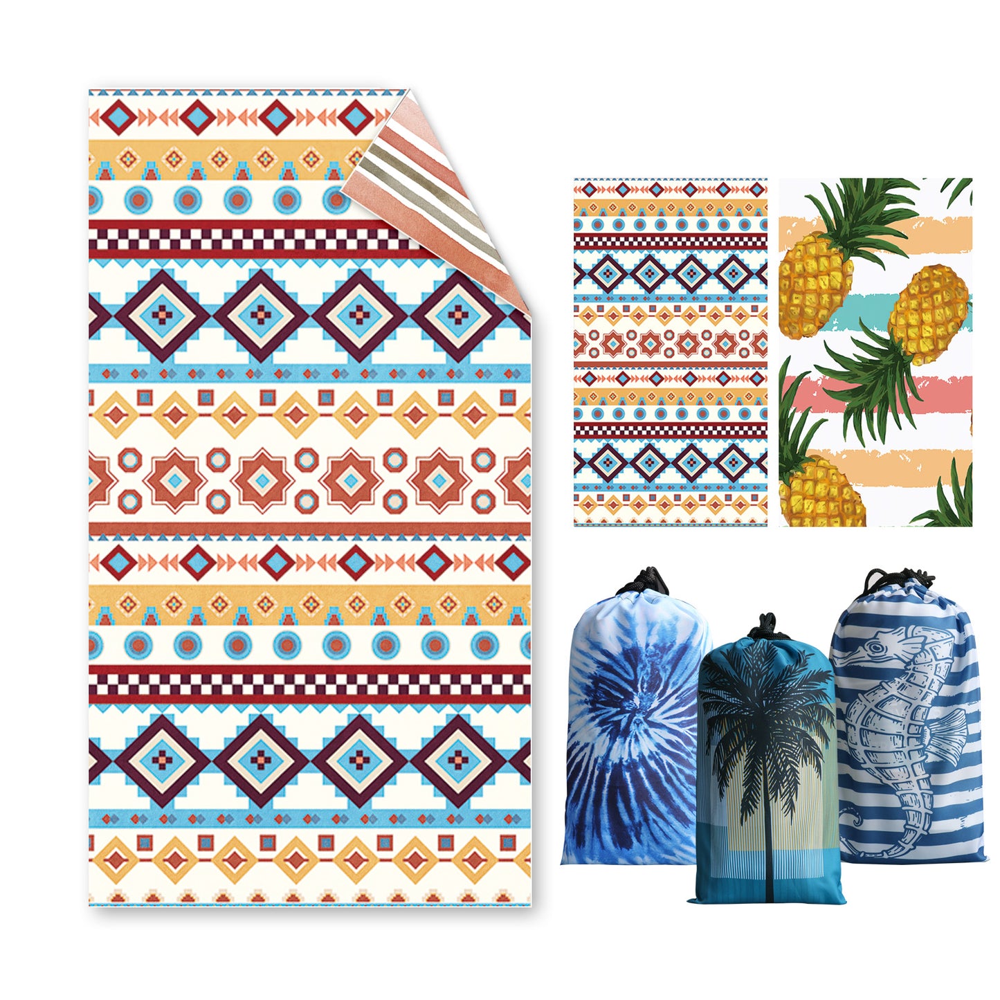 Large Beach Towel, 180 x 100 cm, Double-Sided Beach Towel Lightweight Microfibre Towels(Boho)