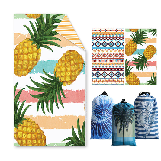 Large Beach Towel, 180 x 100 cm, Double-Sided Beach Towel Lightweight Microfibre Towels(Pineapple)