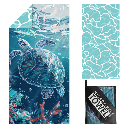 Microfibre Beach Towel - 180*100 cm Sand Free & Lightweight Beach Towels for Adults with Storage Bag(Turtles)