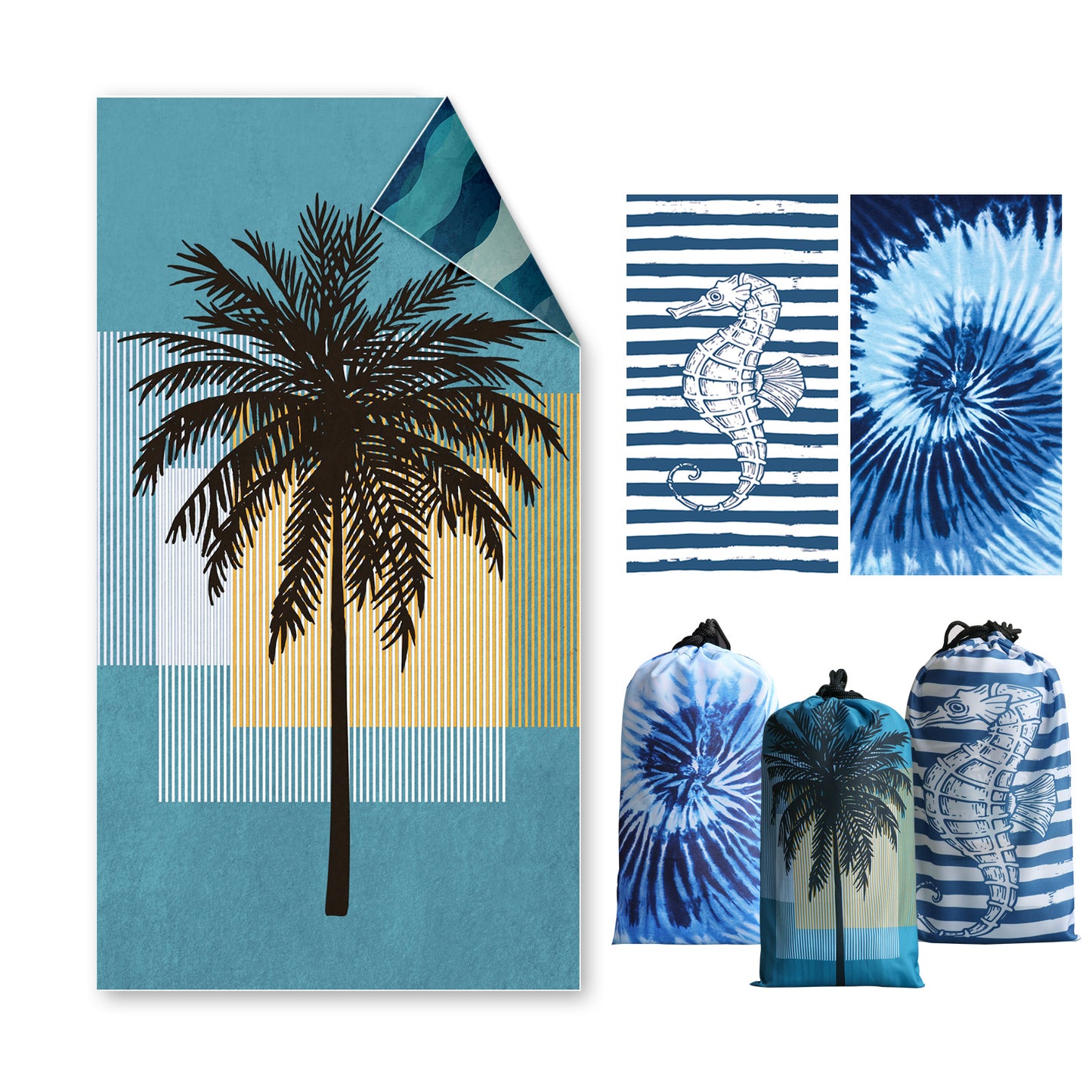 Large Beach Towel, 180 x 100 cm, Double-Sided Beach Towel Lightweight Microfibre Towels(Coconut Tree)