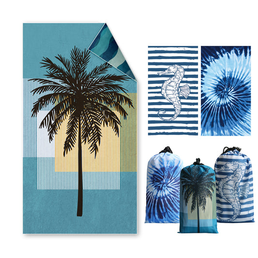Large Beach Towel, 180 x 100 cm, Double-Sided Beach Towel Lightweight Microfibre Towels(Coconut Tree)