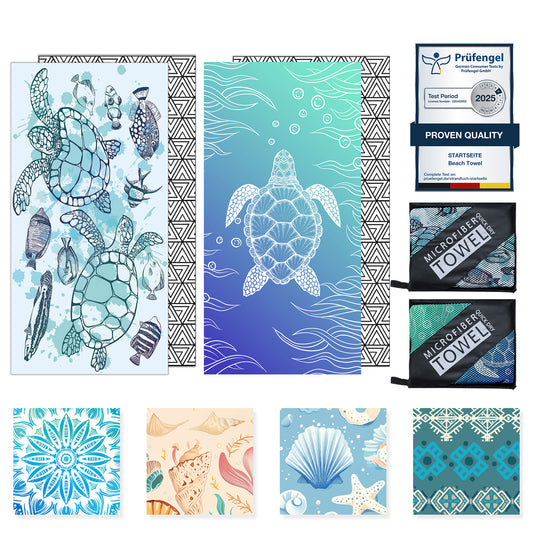 Beach Towels Oversized - 2 Pack 71"x 39" 250GSM Microfiber Beach Towels for Adults （Double Turtle）