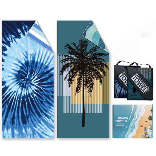 Beach Towels For Adults Extra Large - 2 Pack 200x90cm Lightweight Microfibre Beach Towel(Coconut Tree and Wirbel)