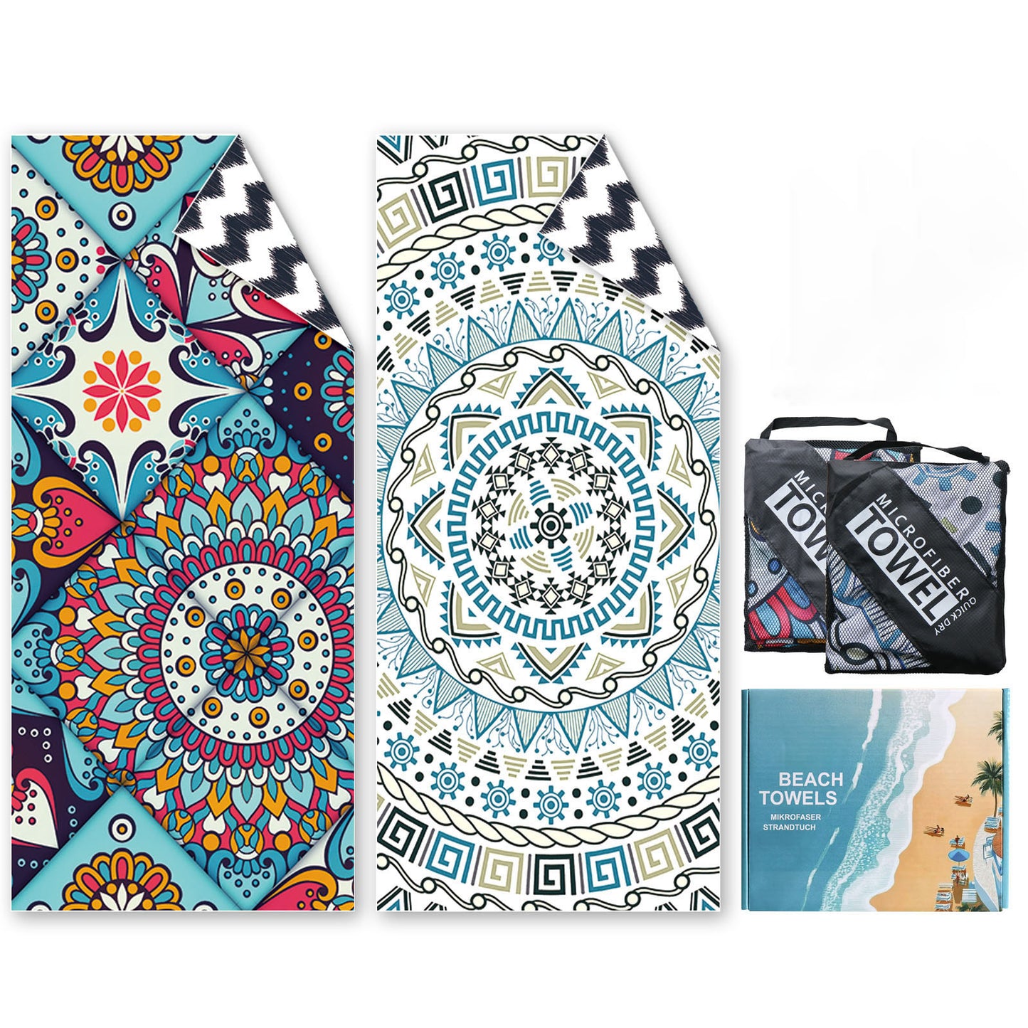 Beach towels for adults, extra large, 2 pieces, 200 x 90 cm, lightweight Microfibre Beach Towel(Bohemia)
