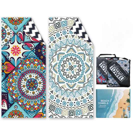 Beach towels for adults, extra large, 2 pieces, 200 x 90 cm, lightweight Microfibre Beach Towel(Bohemia)