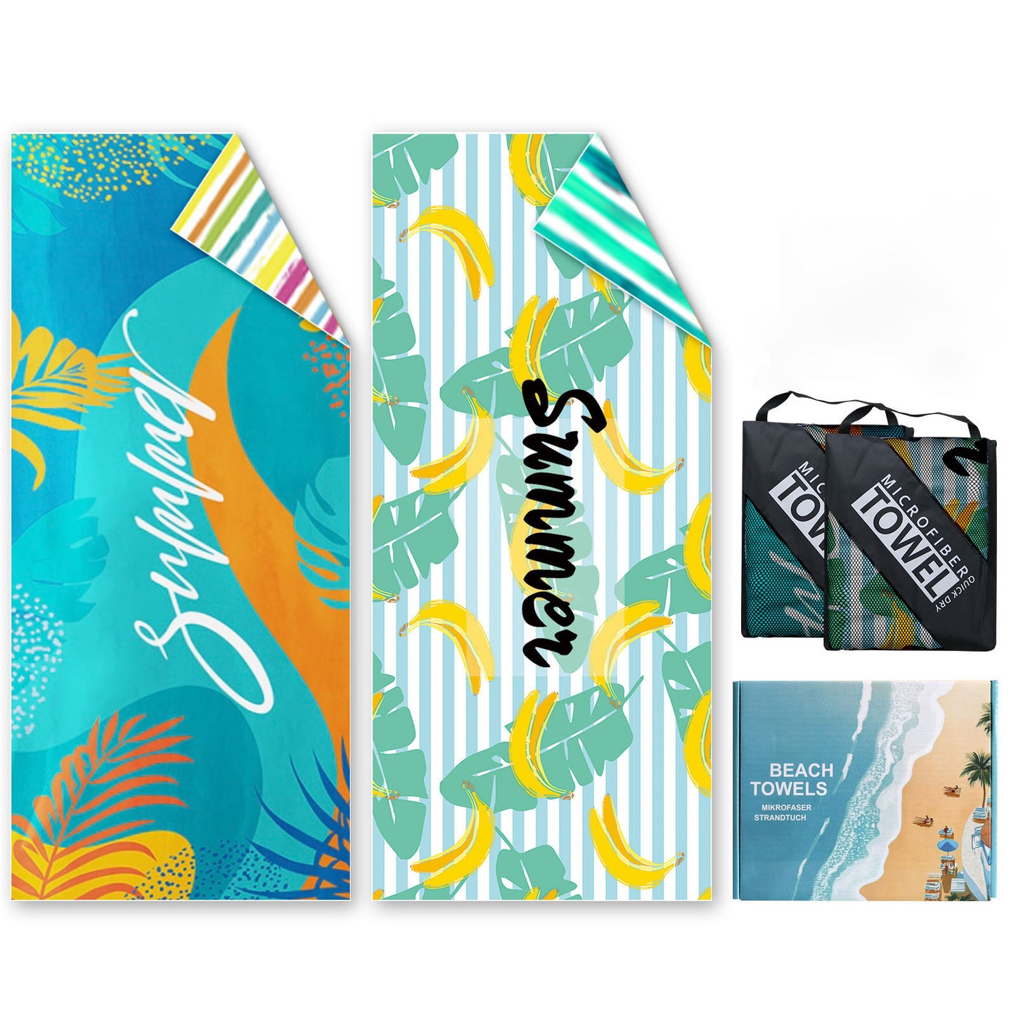 Beach Towels For Adults Extra Large - 2 Pack 200x90cm Lightweight Microfibre Beach Towel(Summer)