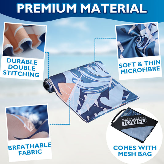 Beach Towels For Adults Extra Large - 2 Pack 200x90cm Lightweight Microfibre Beach Towel (Leaf)