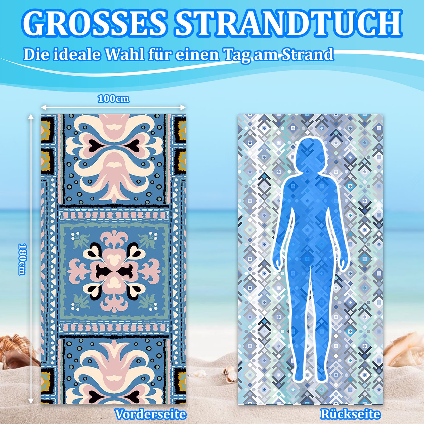 Microfibre Beach Towel - 180*100 cm Sand Free & Lightweight Beach Towels for Adults with Storage Bag(Bohemian)