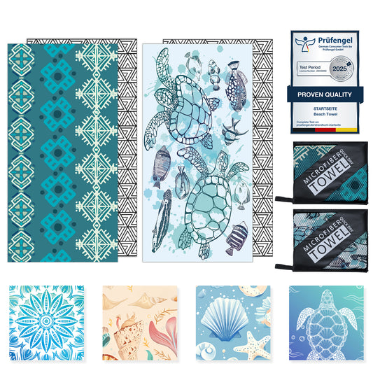Beach Towels Oversized - 2 Pack 71"x 39" 250GSM Microfiber Beach Towels for Adults (Cube and Turtle）