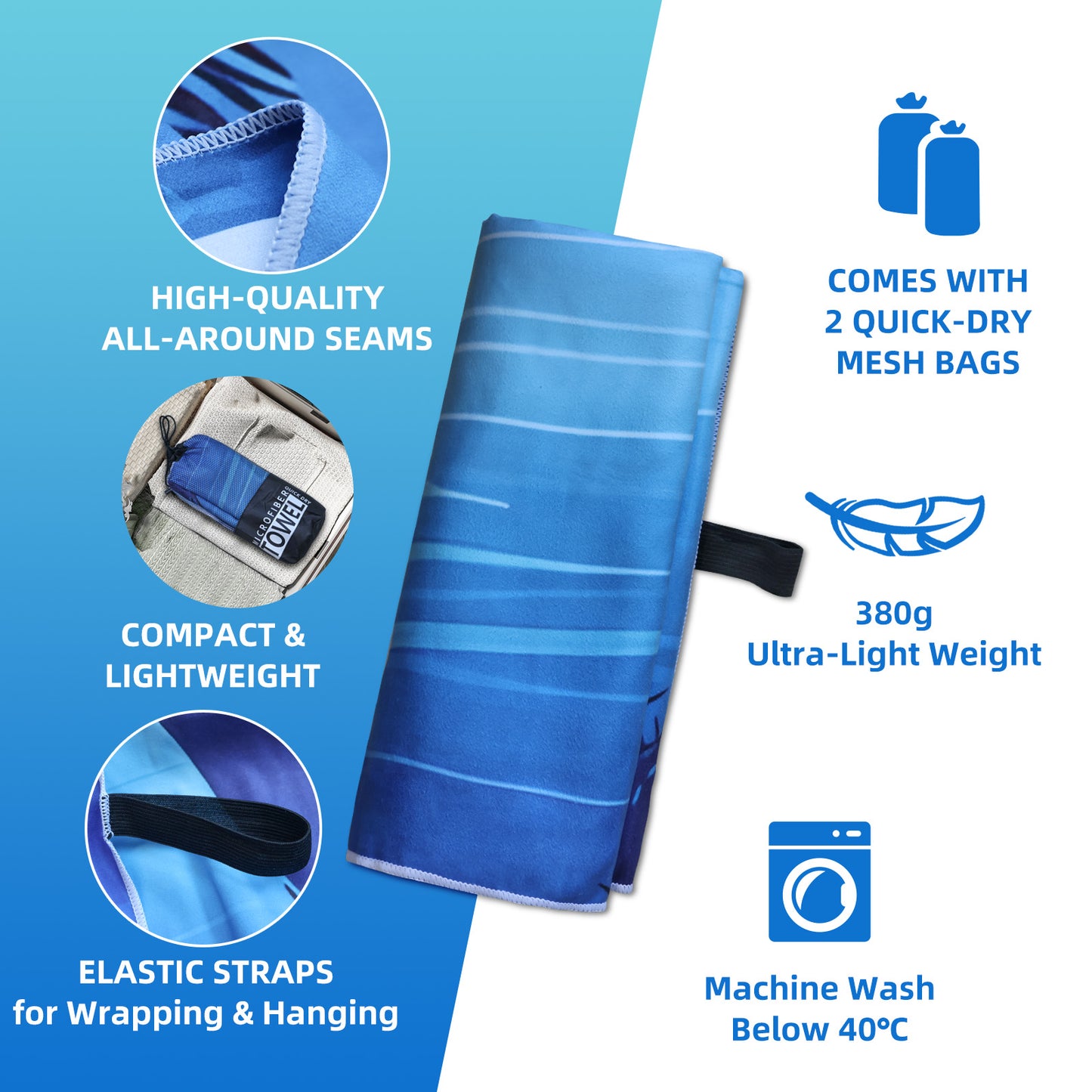 Microfibre Beach Towel - 2 Pack  180*80 cm Sand Free & Lightweight Beach Towels for Adults with 2 Storage Bags(Night Sky and Starfish)