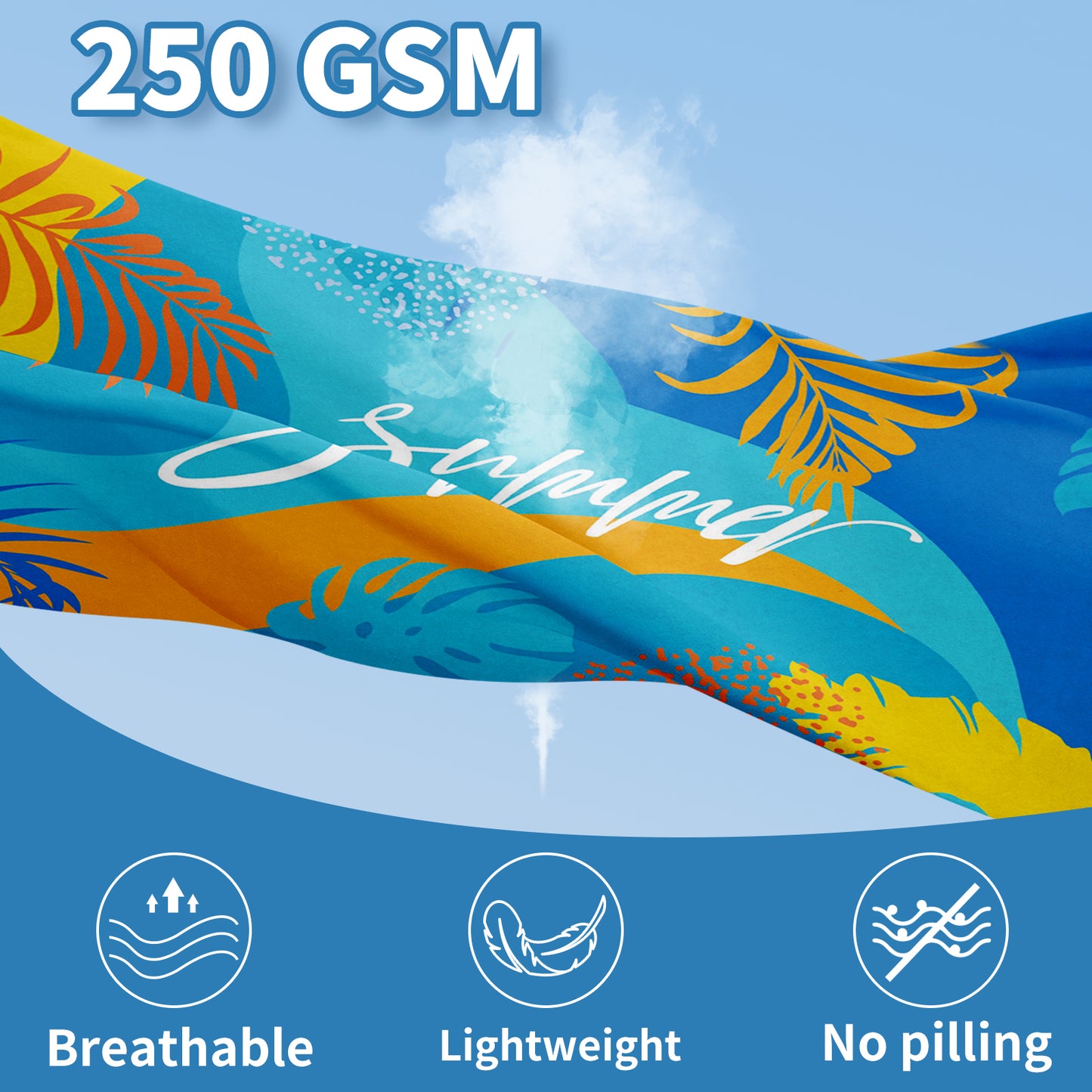 Beach Towels Oversized - 2 Pack 71"x 39" 250GSM Microfiber Beach Towels for Adults (Blue Pattern & Pink Flower)
