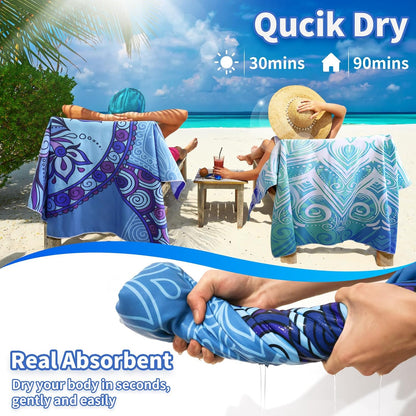 Beach Towels Oversized - 2 Pack 71"x 39" 250GSM Microfiber Beach Towels for Adults (Flower and Turtle)