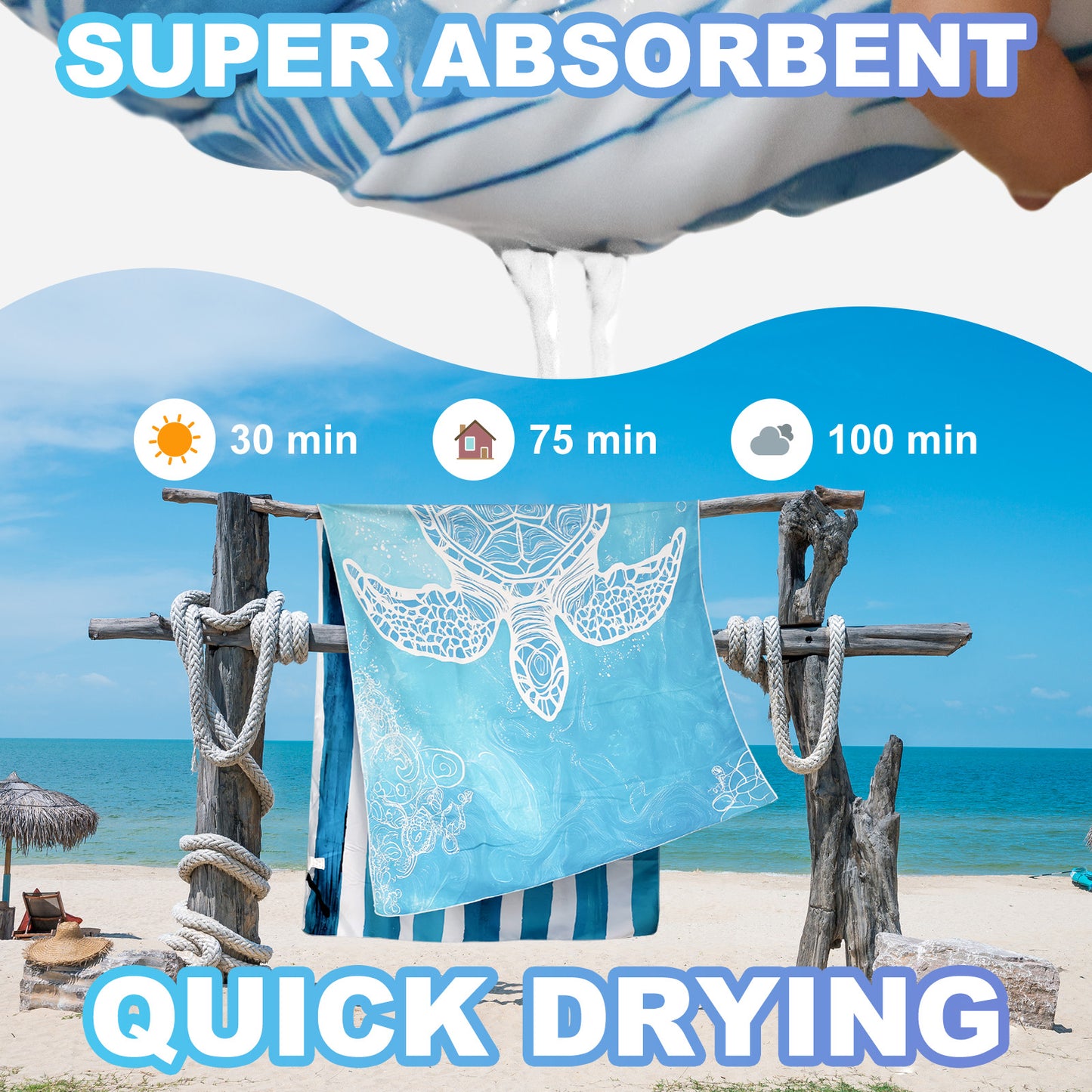Beach Towels Oversized - 2  Pack  78'' X 35''(200 x 90 cm)  250 GSM Microfiber Beach Towels for Adults (Turtle and Flower)