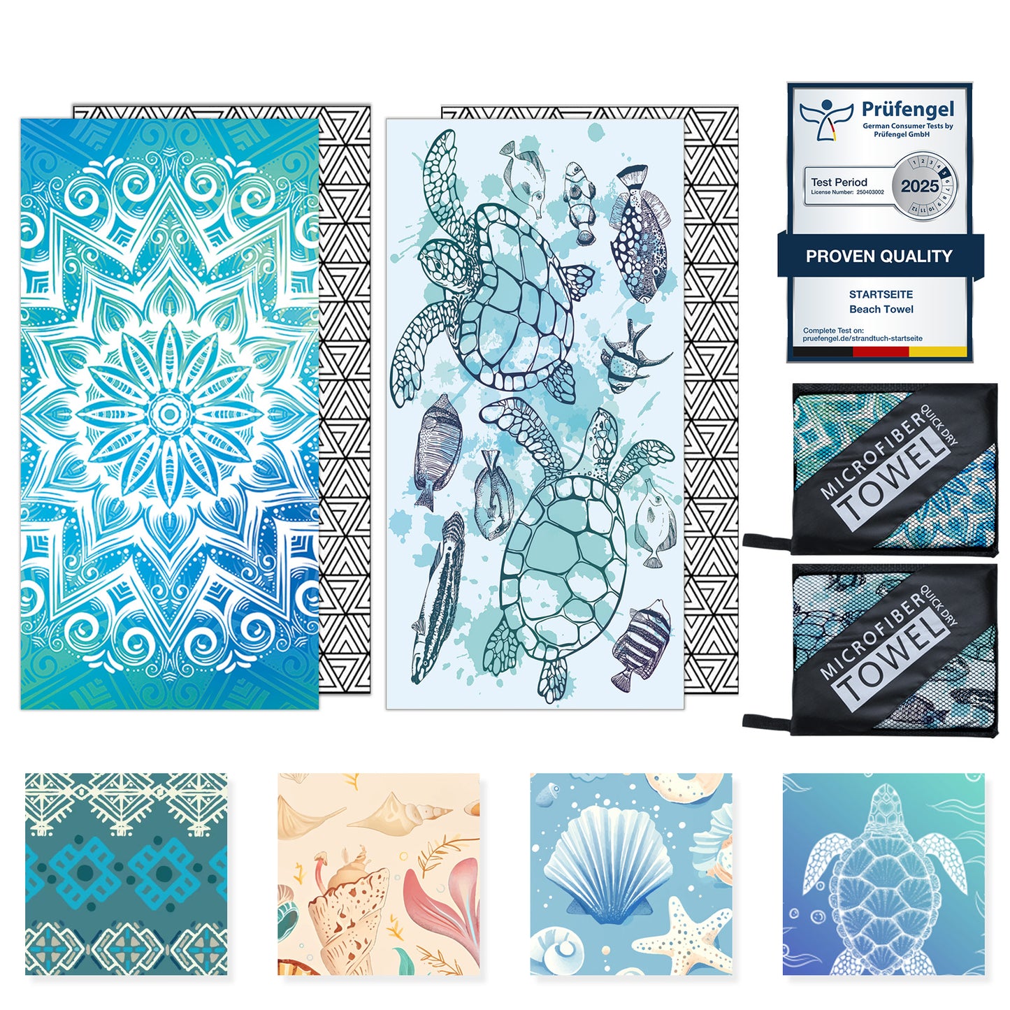 Beach Towels Oversized - 2 Pack 71"x 39" 250GSM Microfiber Beach Towels for Adults (safflower and Turtle)