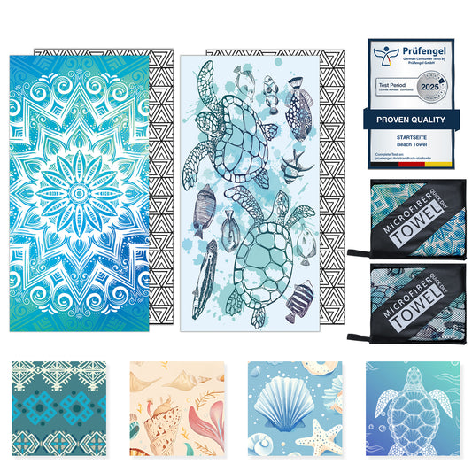 Beach Towels Oversized - 2 Pack 71"x 39" 250GSM Microfiber Beach Towels for Adults (safflower and Turtle)