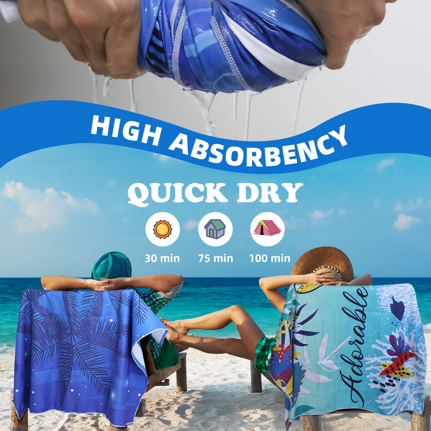 Microfibre Beach Towel - 2 Pack  180*80 cm Sand Free & Lightweight Beach Towels for Adults with 2 Storage Bags(Night Sky and Starfish)