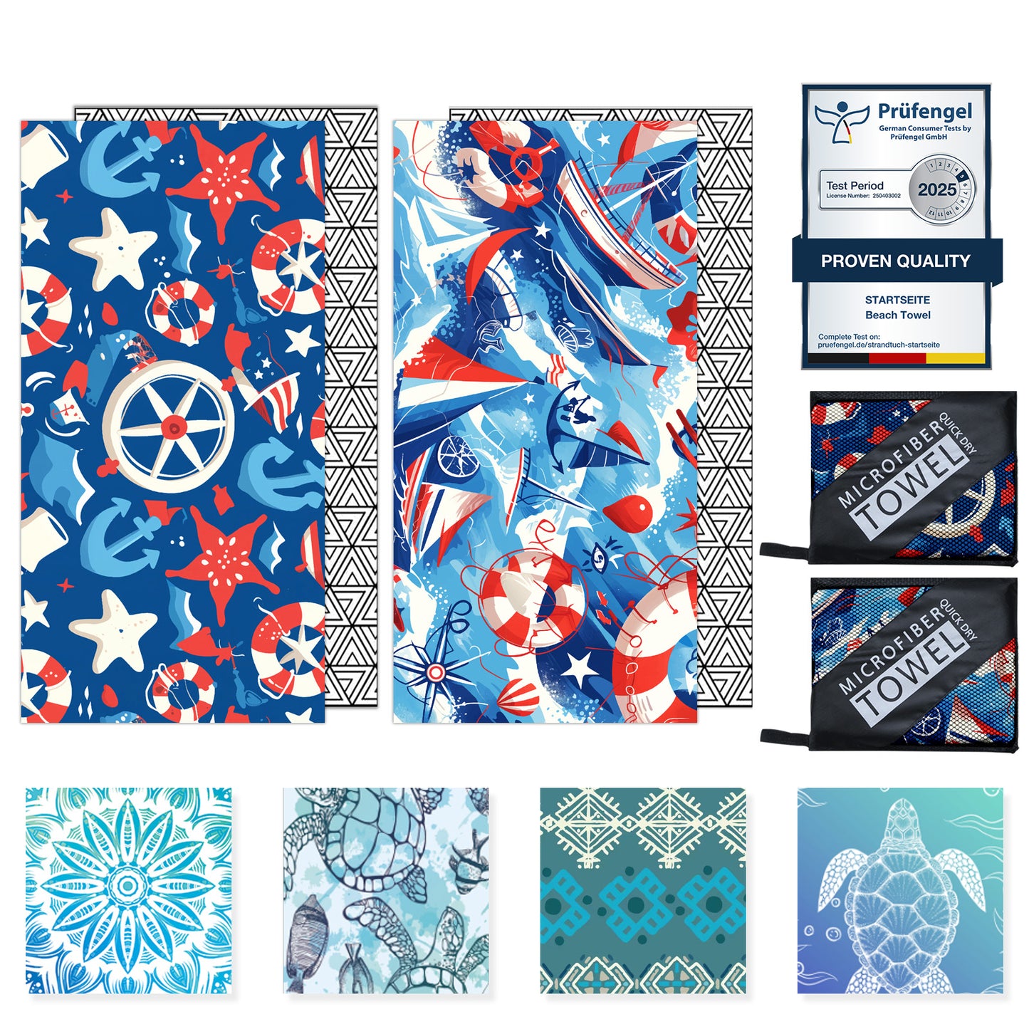 Beach Towels Oversized - 2 Pack 71"x 39" 250GSM Microfiber Beach Towels for Adults （Nautical Motifs）