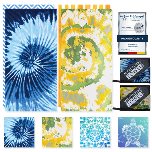 Beach Towels Oversized - 2 Pack 71"x 39" 250GSM Microfiber Beach Towels for Adults (Blue and Yellow Flowers)