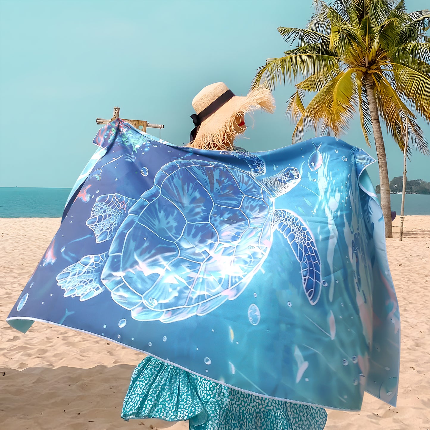 Microfibre Beach Towel - 180*100 cm Sand Free & Lightweight Beach Towels for Adults with Storage Bag(Turtles)