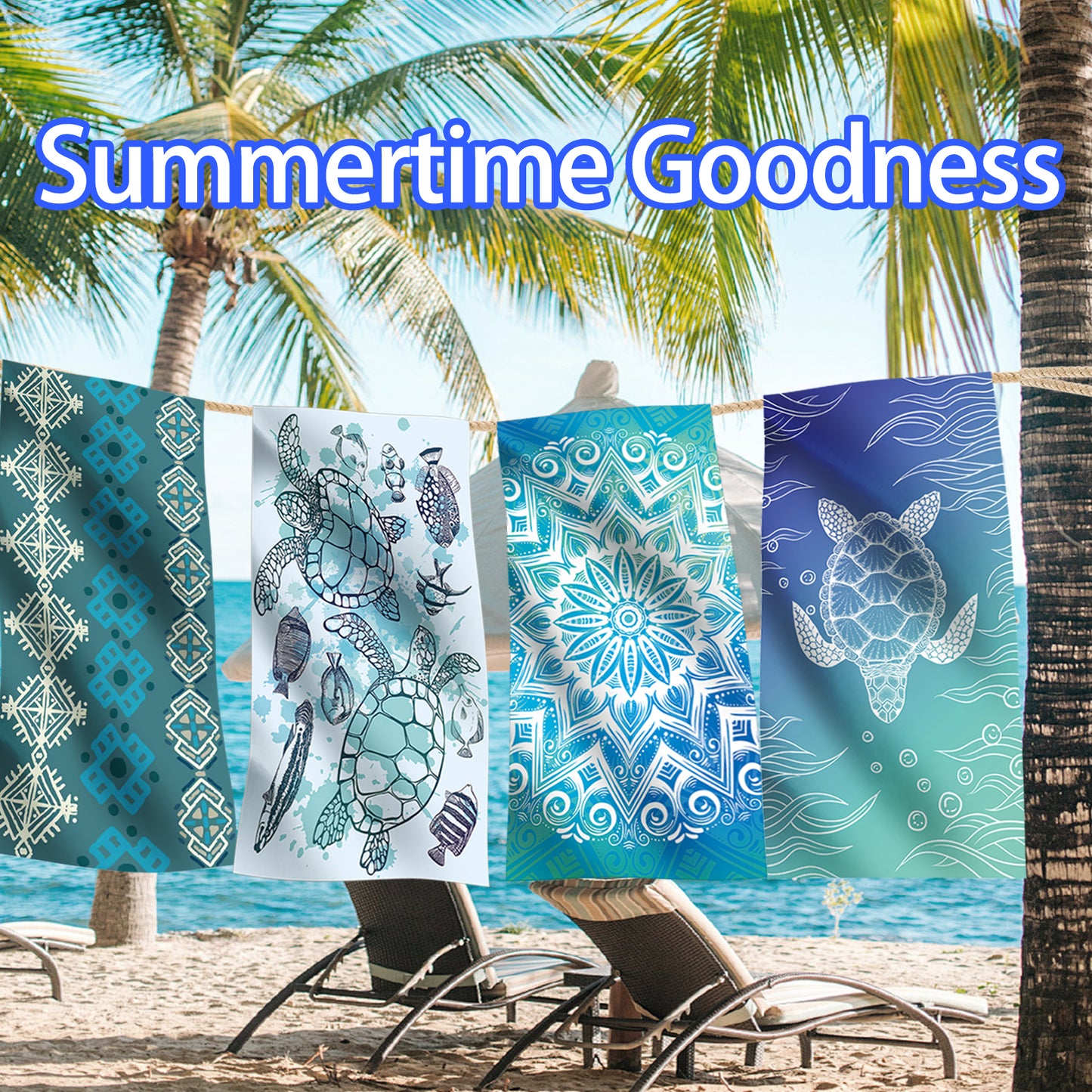 Beach Towels Oversized - 2 Pack 71"x 39" 250GSM Microfiber Beach Towels for Adults （Double Turtle）