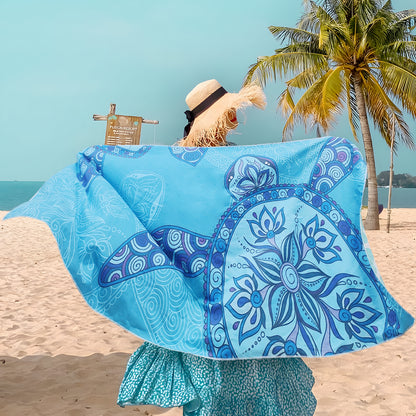 Microfibre Beach Towel - 180*100 cm Sand Free & Lightweight Beach Towels for Adults with Storage Bag(Deep Blue Turtle)