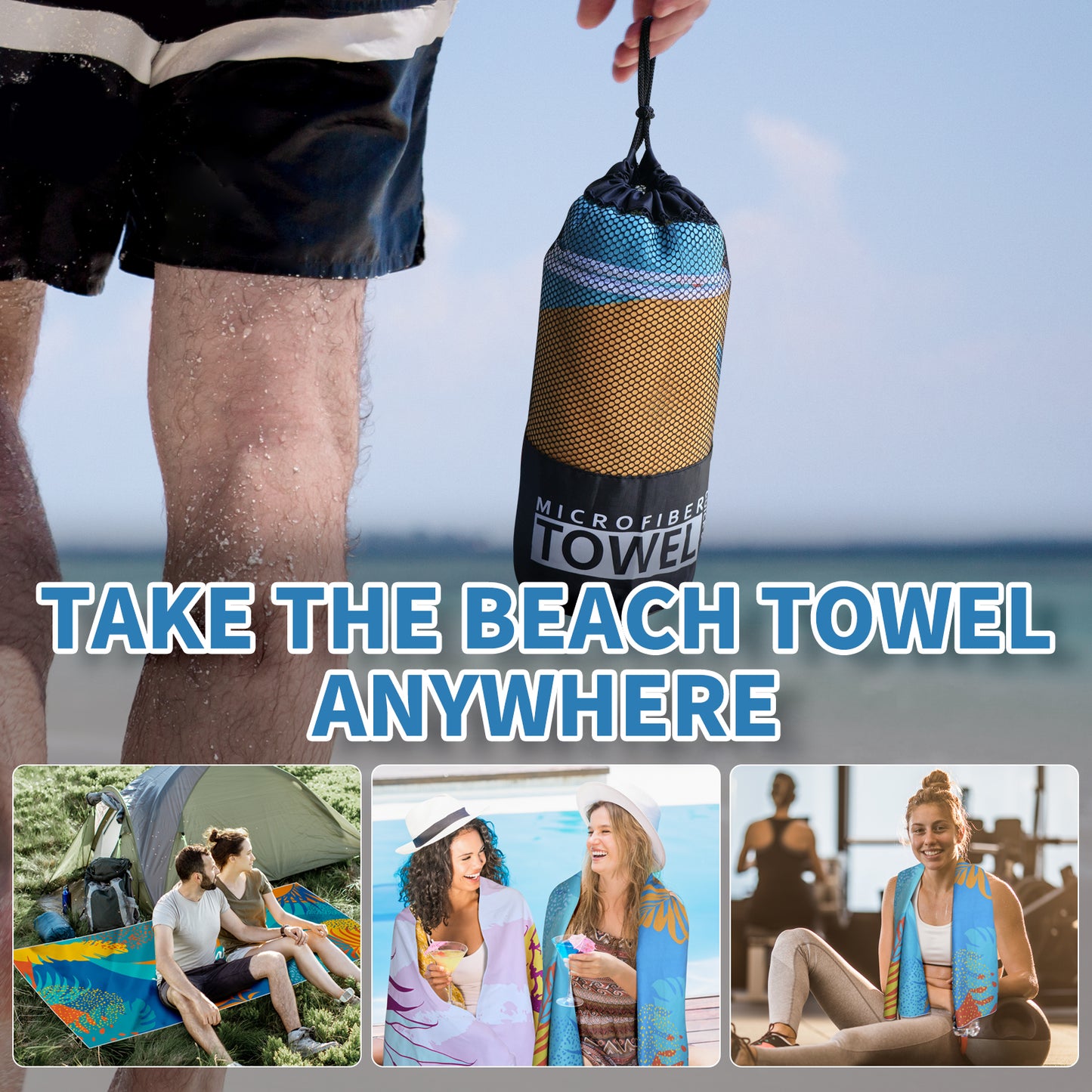 Beach Towels Oversized - 2 Pack 71"x 39" 250GSM Microfiber Beach Towels for Adults (Blue Pattern & Pink Flower)