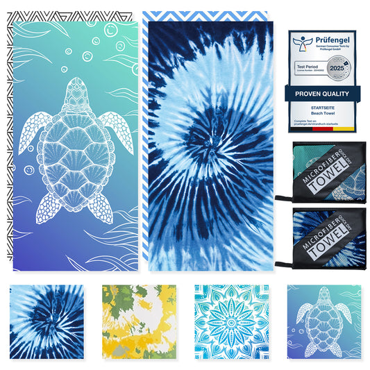 Beach Towels Oversized - 2 Pack 71"x 39" 250GSM Microfiber Beach Towels for Adults （Splash and Turtle)