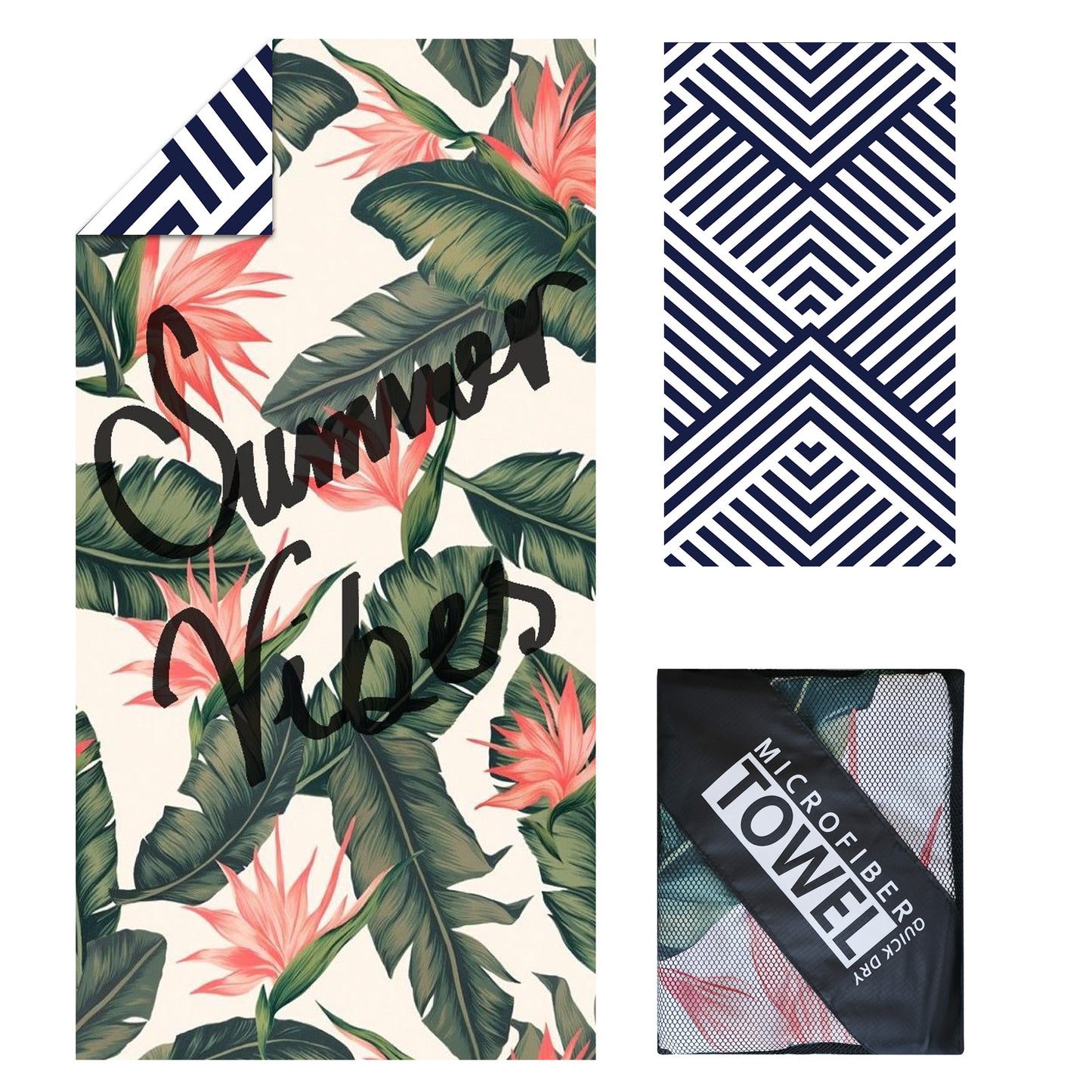Microfibre Beach Towel - 180*100 cm Sand Free & Lightweight Beach Towels for Adults with Storage Bag(Green Plants)