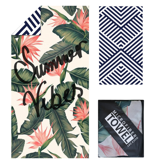 Microfibre Beach Towel - 180*100 cm Sand Free & Lightweight Beach Towels for Adults with Storage Bag(Green Plants)