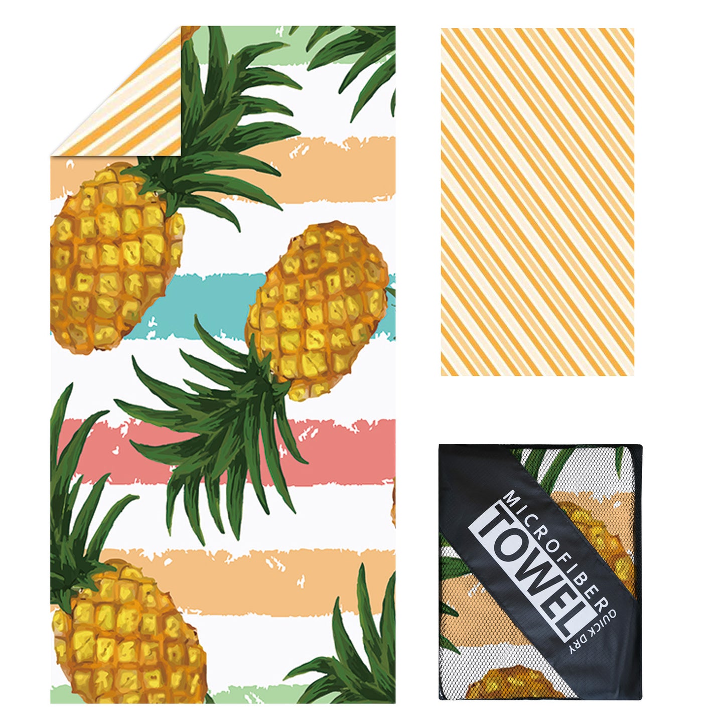 Microfibre Beach Towel - 180*100 cm Sand Free & Lightweight Beach Towels for Adults with Storage Bag(Pineapples)