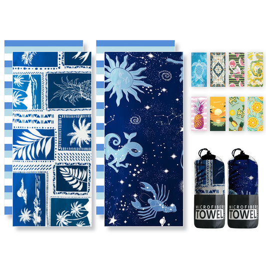 Beach Towels Oversized - 2 Pack 78'' X 35''(200 x 90 cm)  250 GSM Microfiber Beach Towels for Adults (Constellation and Beach)
