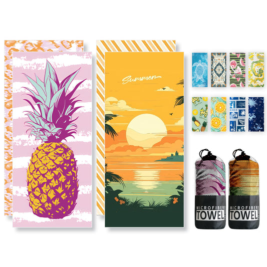 Beach Towels Oversized - 2 Pack 78'' X 35''(200 x 90 cm)  250 GSM Microfiber Beach Towels for Adults (Pineapple and Sunset)