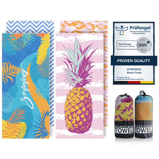 Beach Towels Oversized - 2 Pack 71"x 39" 250GSM Microfiber Beach Towels for Adults （Word & Pineapple）